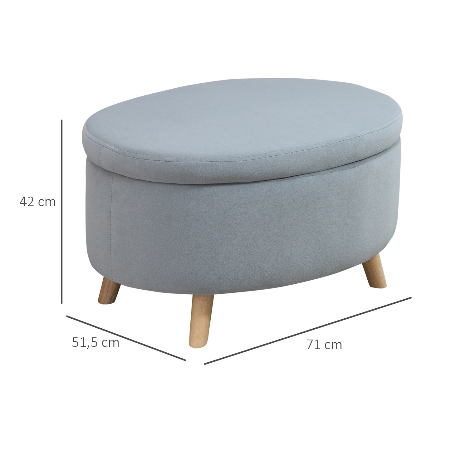 HOMCOM Otomana Puff Tapizada en Terciopelo Acolchada Taburete de Almacenaje con Tapa Extraíble y Patas de Madera para Dormitorio Salón Pasillo 71x51,5x42 cm Gris