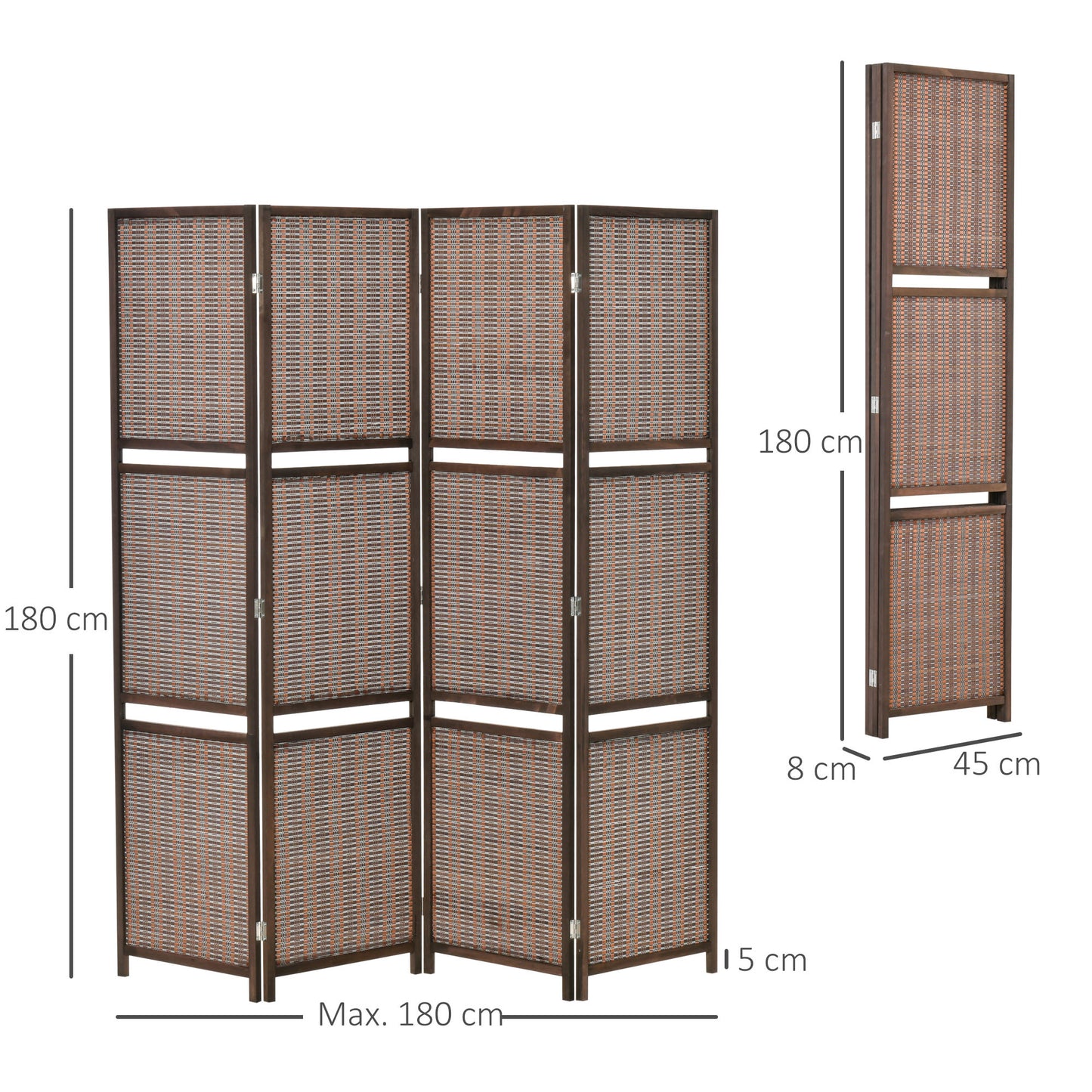 HOMCOM Biombo de 4 Piezas de Bambú Biombo Separador de Ambientes Plegable con 2 Estantes Extraíbles Divisor de Habitaciones Dormitorio 180x180 cm Marrón