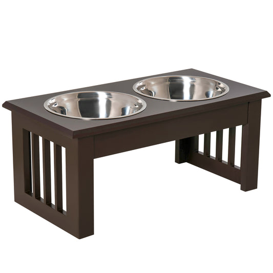 PawHut Comedero Elevado para Perros con Soporte y 2 Cuencos Extraíbles de Acero Inoxidable Alimentador para Mascotas Alimento y Agua 44x24x15 cm Marrón