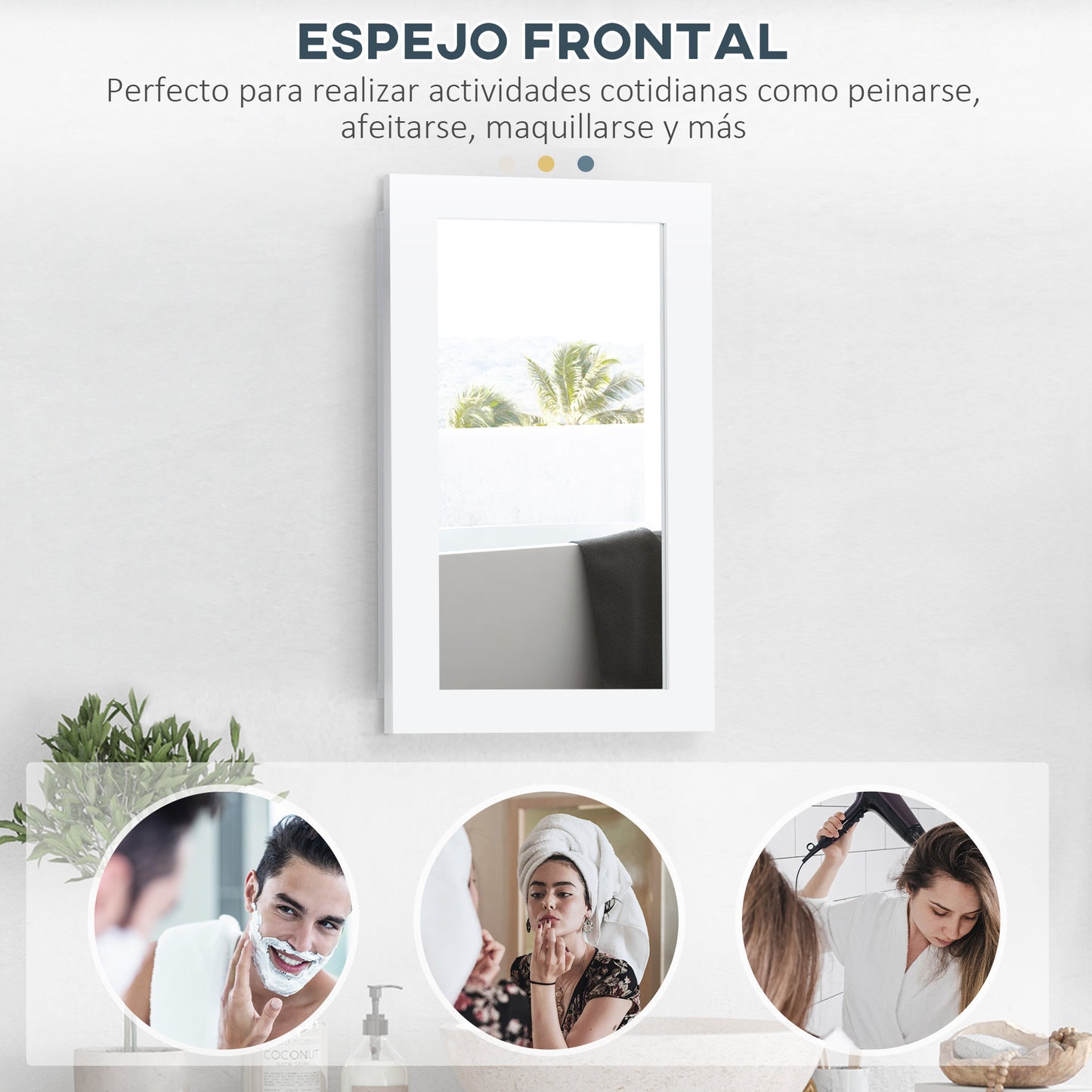 kleankin Armario con Espejo de Baño Botiquín de Pared Mueble Colgante para Baño con Puerta y Estantes Ajustables para Dormitorio Aseo 40x12x71 cm Blanco