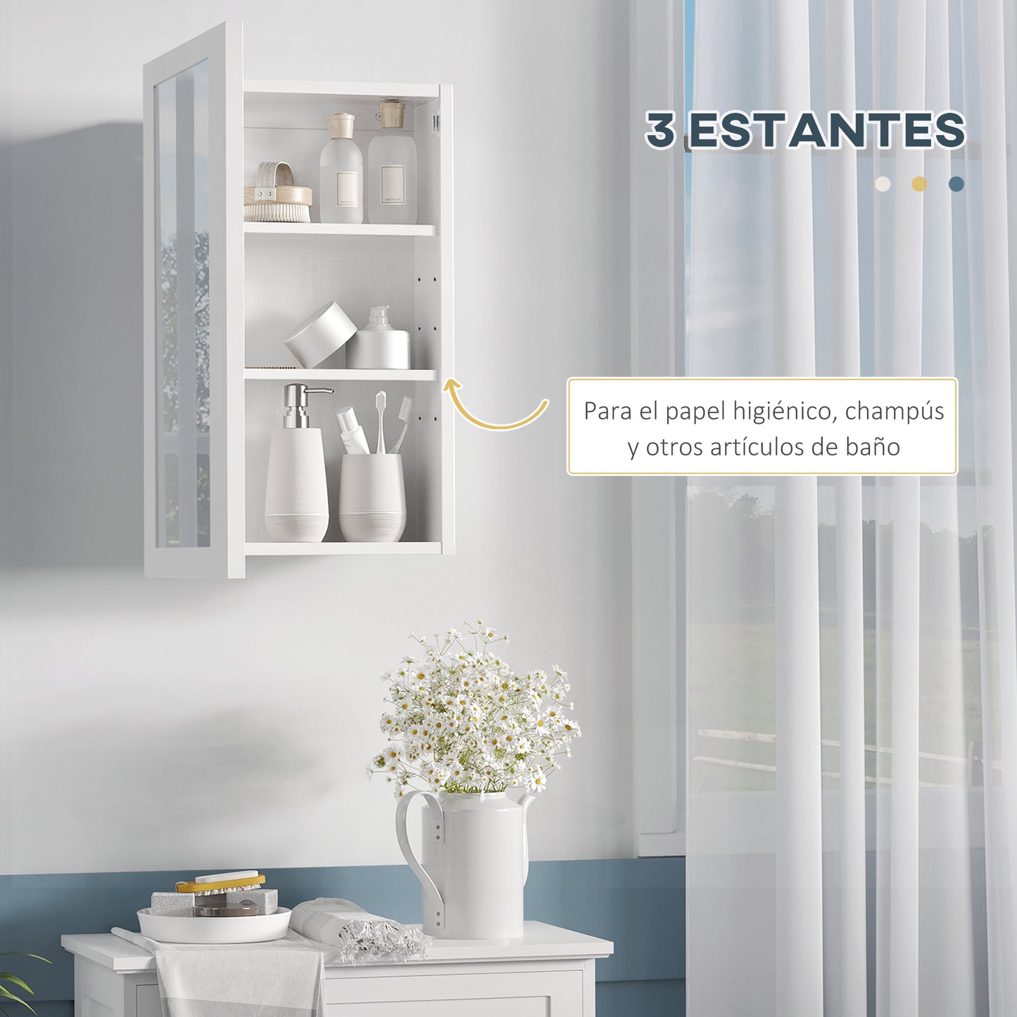 kleankin Armario con Espejo de Baño Botiquín de Pared Mueble Colgante para Baño con Puerta y Estantes Ajustables para Dormitorio Aseo 40x12x71 cm Blanco