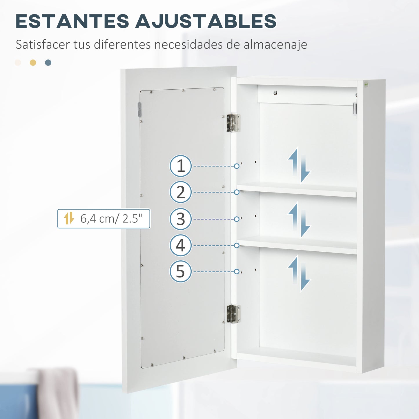 kleankin Armario con Espejo de Baño Botiquín de Pared Mueble Colgante para Baño con Puerta y Estantes Ajustables para Dormitorio Aseo 40x12x71 cm Blanco