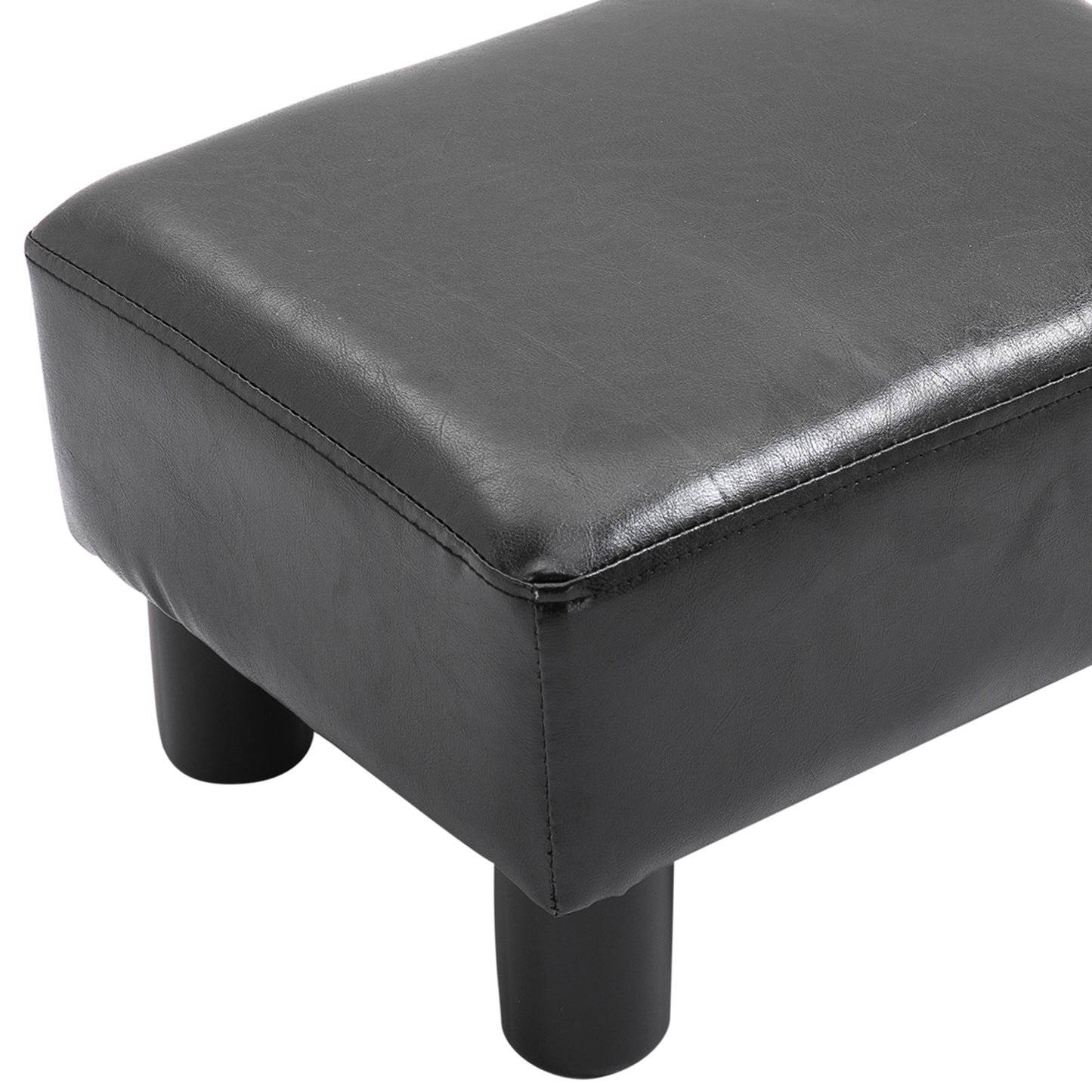 HOMCOM Reposapiés Otomano Taburete Pequeño Tapizado en Piel Sintética con Asiento Acolchado de Espuma y Patas de Plástico para Sofá Dormitorio 40x30x24 cm Negro