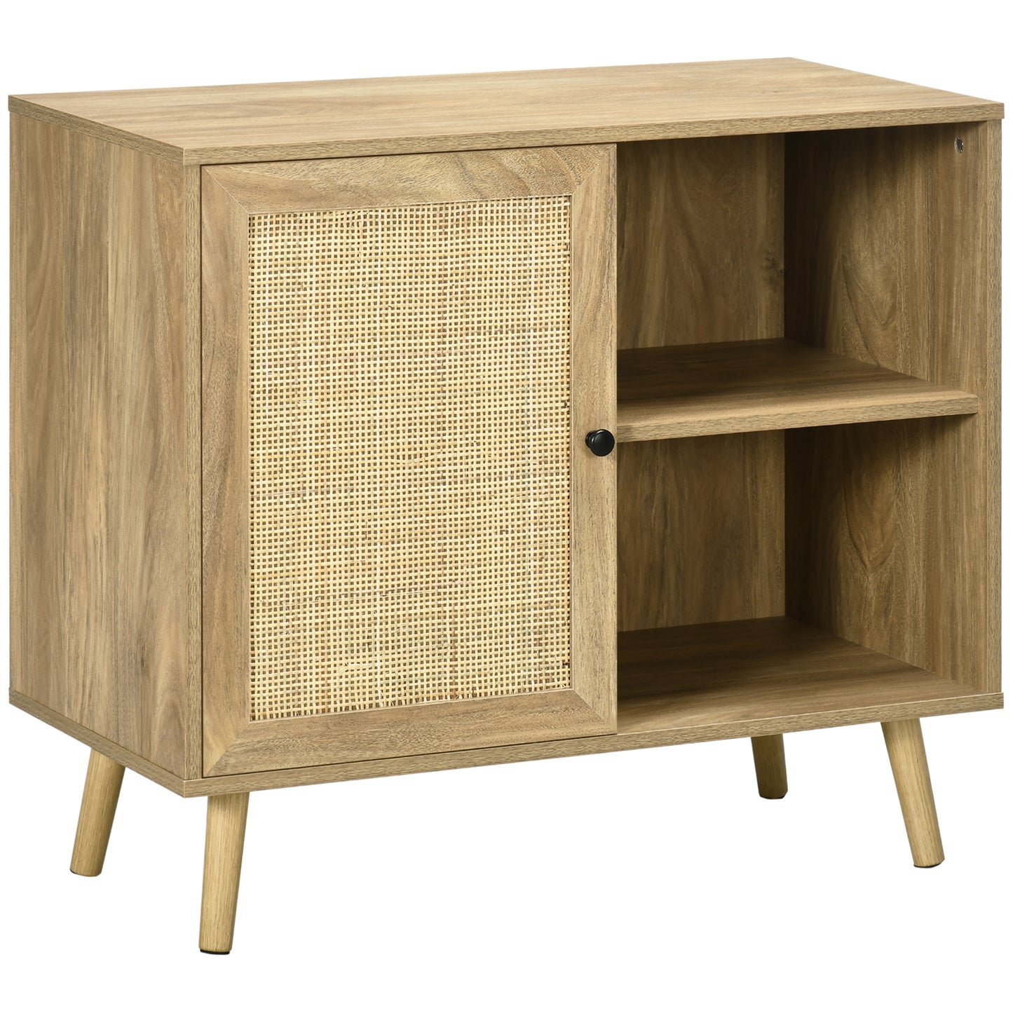 HOMCOM Aparador de Cocina Buffet de Salón Mueble Auxiliar de Cocina con Puerta de Ratán y 2 Estantes de Almacenaje para Comedor 80x39x70 cm Natural