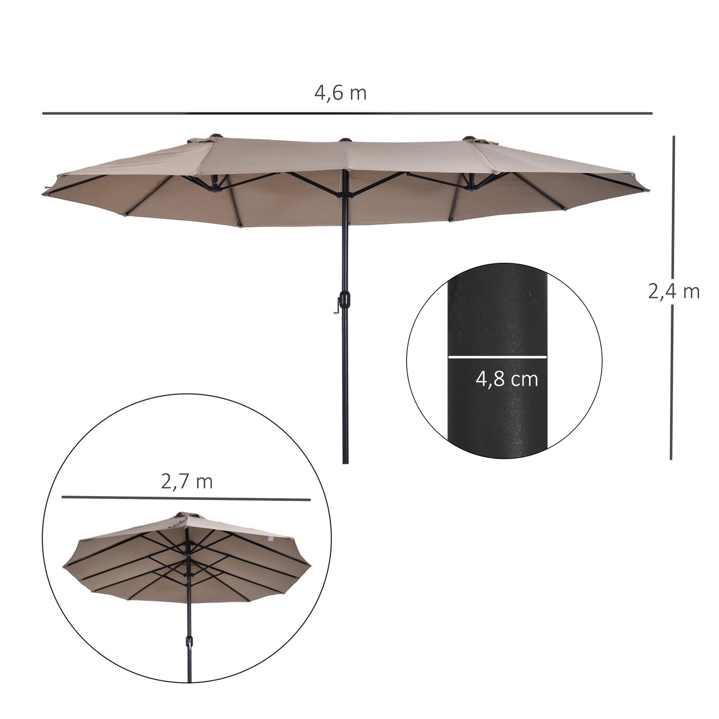 Outsunny Sombrilla de Terraza Exterior Parasol Grande 4,6x2,7m Sombrilla de Jardín con Manivela Manual Resistente al Agua y Protección Solar para Terraza Playa Piscina Café