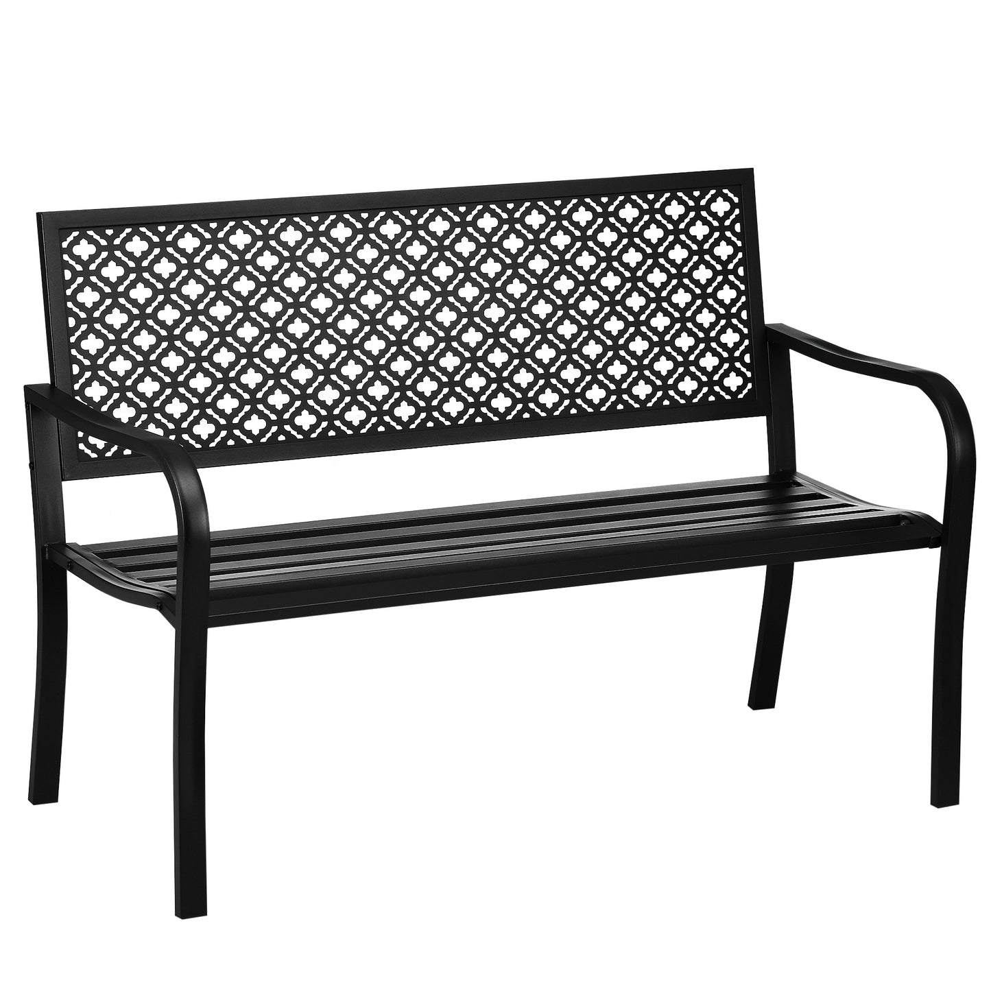 Outsunny Banco de Jardín de Acero Banco Exterior de 2 Plazas con Respaldo Decorativo Estampado para Terraza Balcón Patio Carga 240 kg 127x63x83 cm Negro