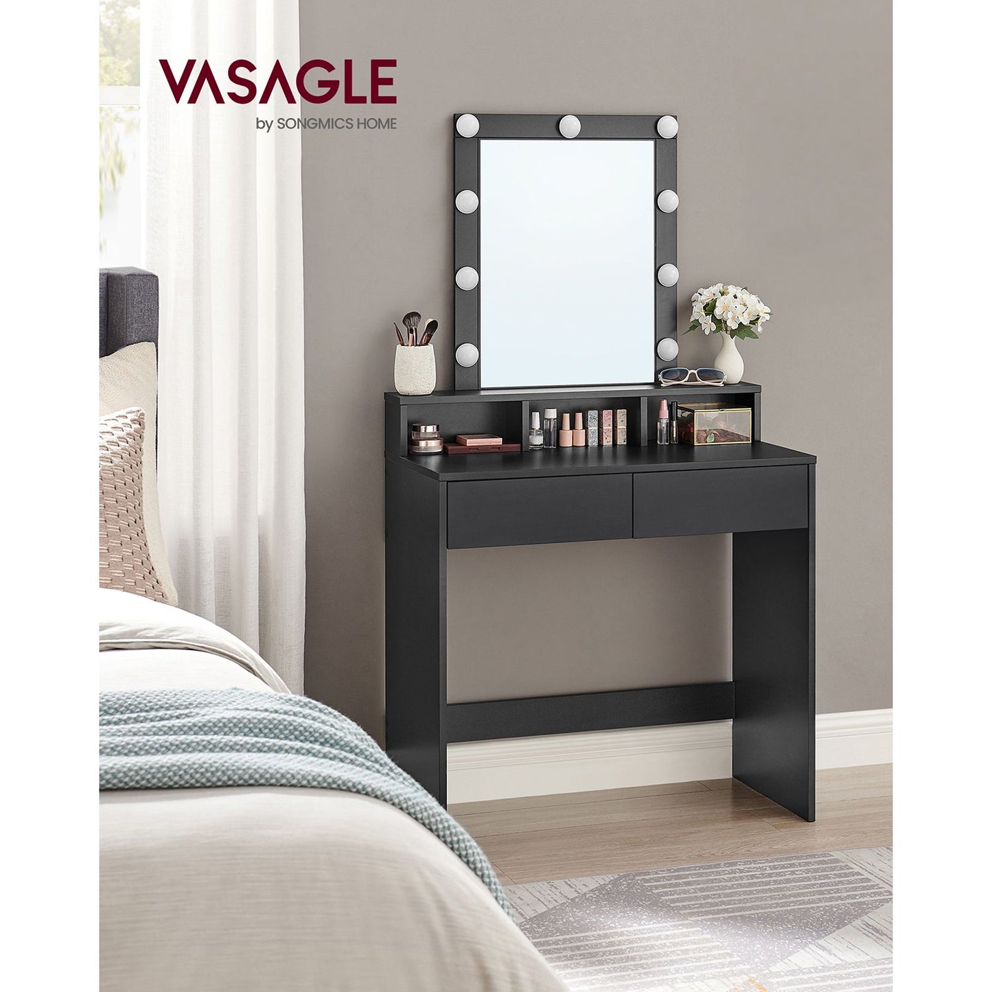 Tocador Luces LED con Brillo Ajustable Mesa de Maquillaje con Espejo Moderno-VASAGLE