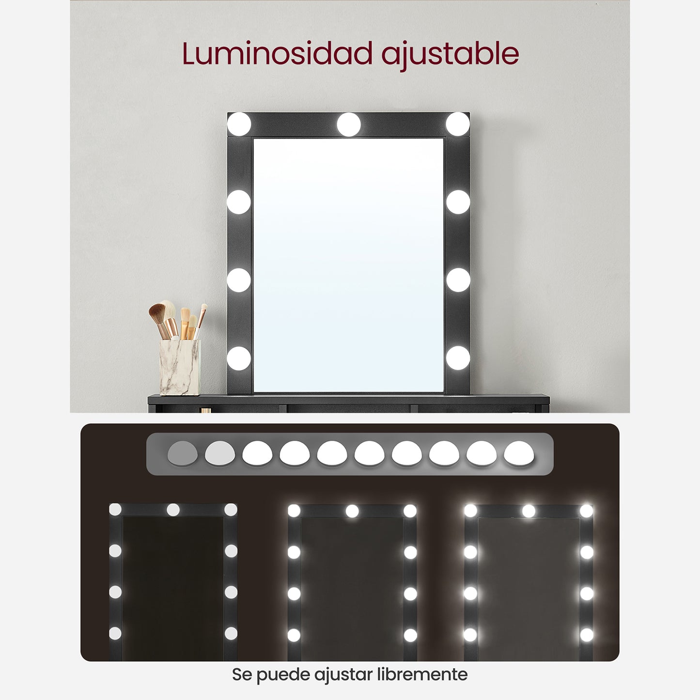 Tocador Luces LED con Brillo Ajustable Mesa de Maquillaje con Espejo Moderno-VASAGLE