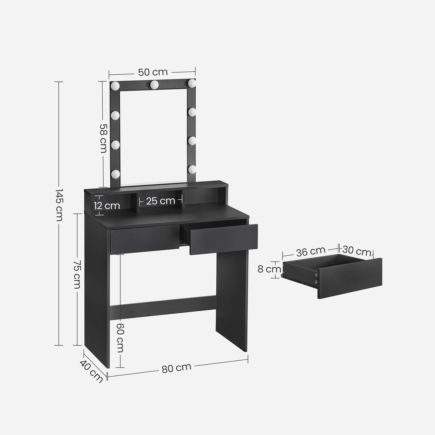 Tocador Luces LED con Brillo Ajustable Mesa de Maquillaje con Espejo Moderno-VASAGLE