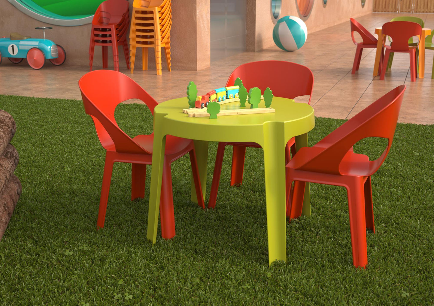 Garbar rita set 2+1 infantil silla-mesa interior, exterior verde lima