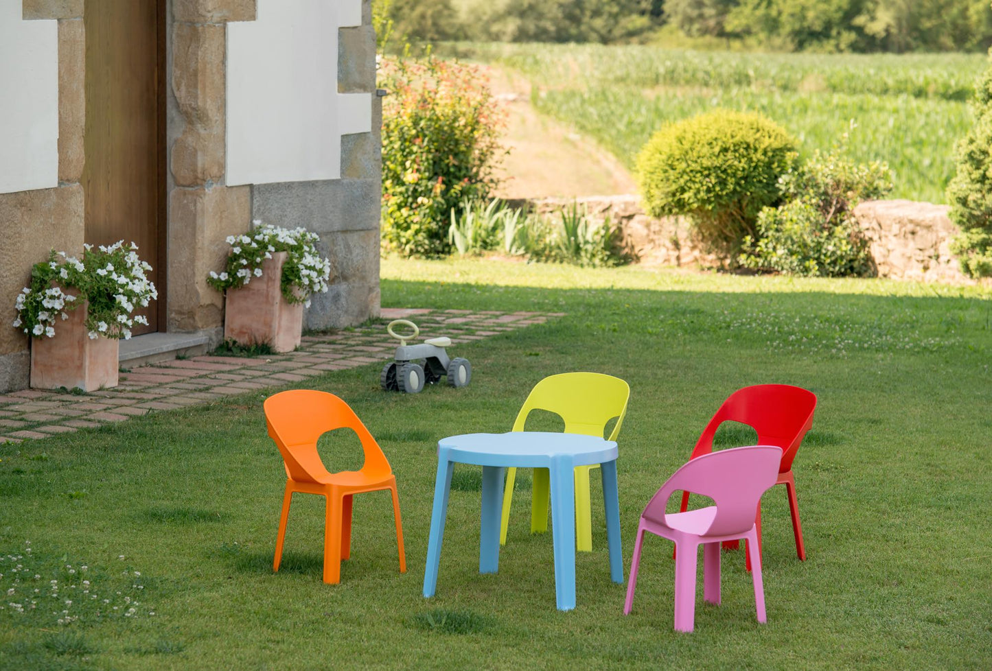 Garbar rita set 2+1 infantil silla-mesa interior, exterior rosa