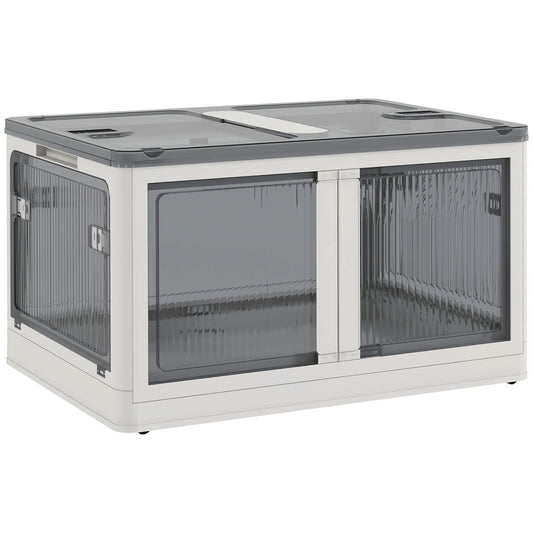 HOMCOM Caja de Almacenamiento Apilable con Tapa 69L Caja Organizadora Plegable con Ruedas Contenedor de Plástico con Acceso a 5 Lados 60x42x34 cm Blanco