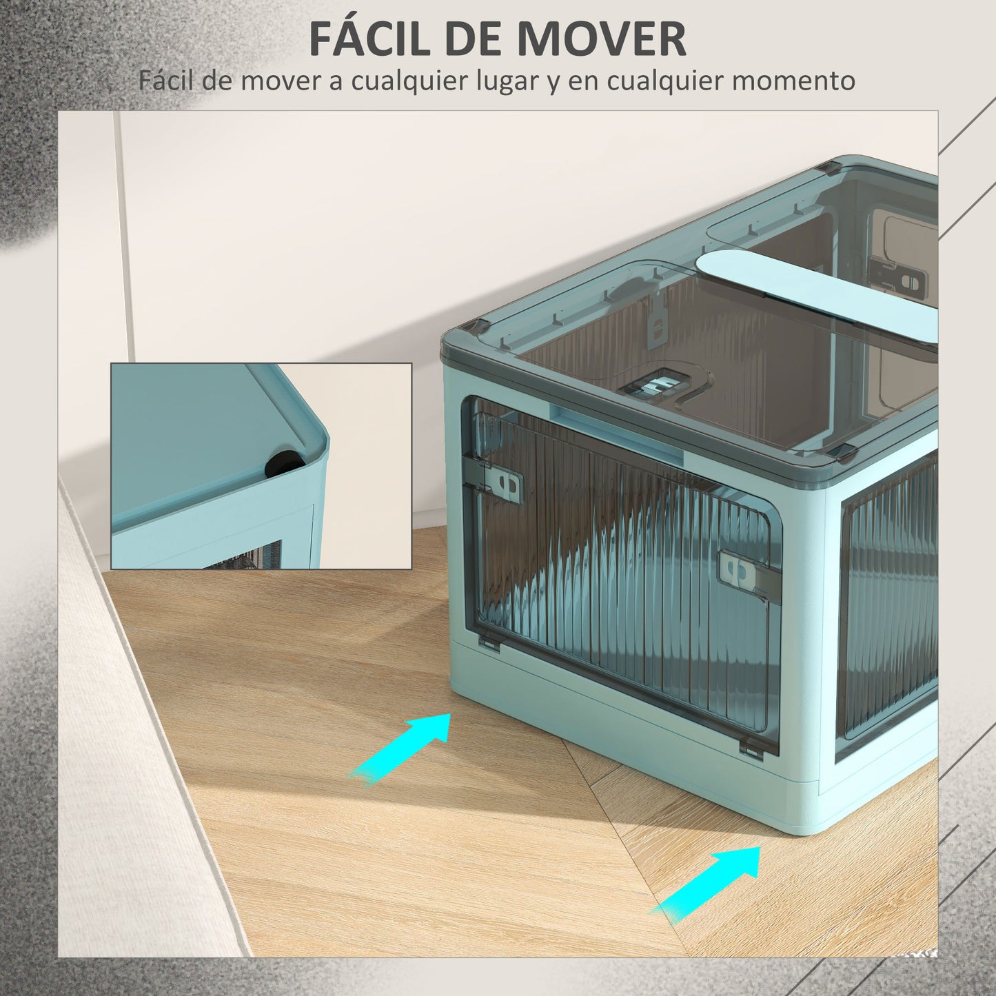 HOMCOM Caja de Almacenamiento Apilable con Tapa 69L Caja Organizadora Plegable con Ruedas Contenedor de Plástico con Acceso a 5 Lados 60x42x34 cm Azul