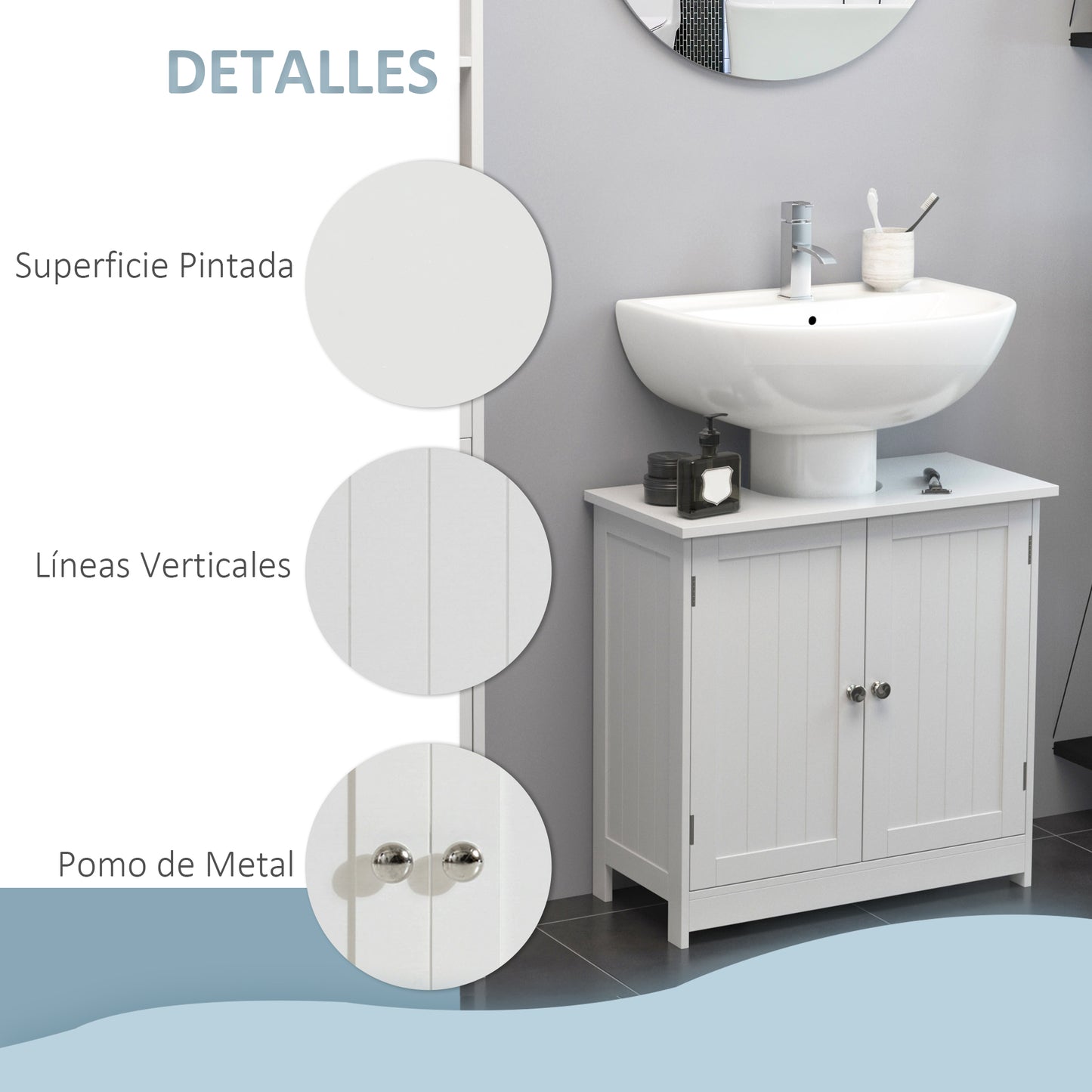 HOMCOM Mueble para Debajo del Lavabo o Fregadero Armario de Baño de Madera Armario de Almacenaje 60x30x60cm Blanco