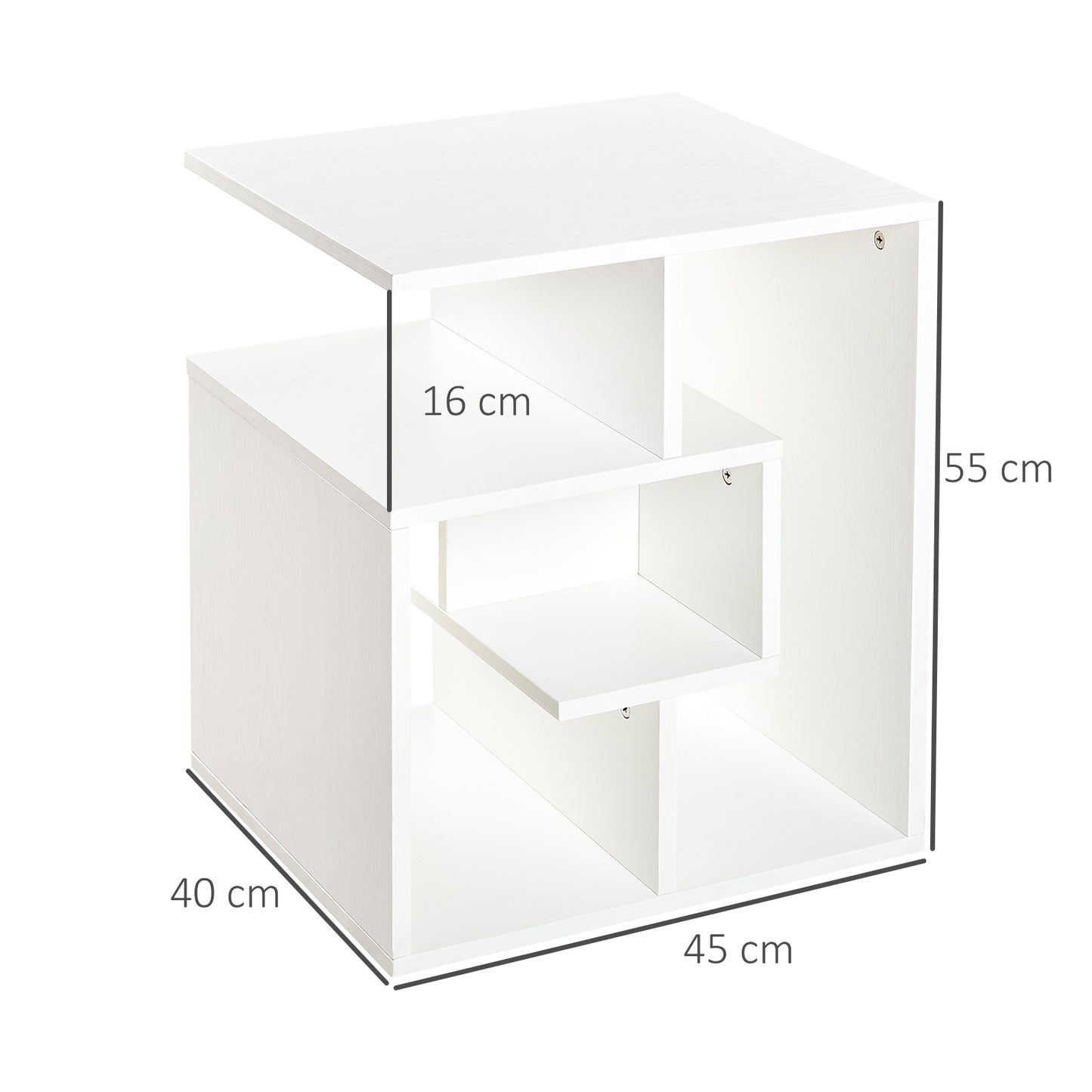 HOMCOM Mesita Auxiliar Mesa Auxiliar Blanca Mesa de Centro con Estantes de Almacenamiento para Salón Dormitorio 45x40x55 cm