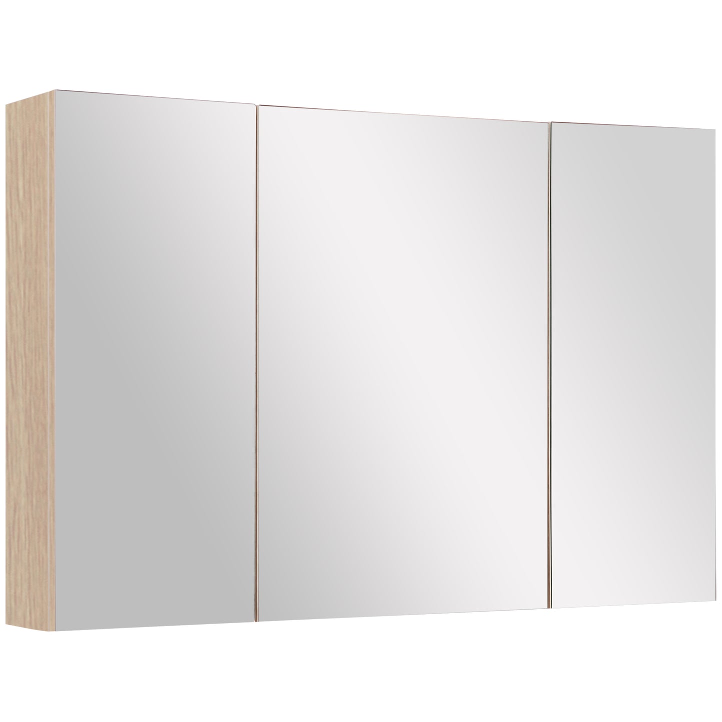 kleankin Armario de Baño con Espejo Mueble Espejo para Baño con 3 Puertas y Estantes Ajustables para Aseo Dormitorio Estilo Moderno 90x60x13,5 cm Roble