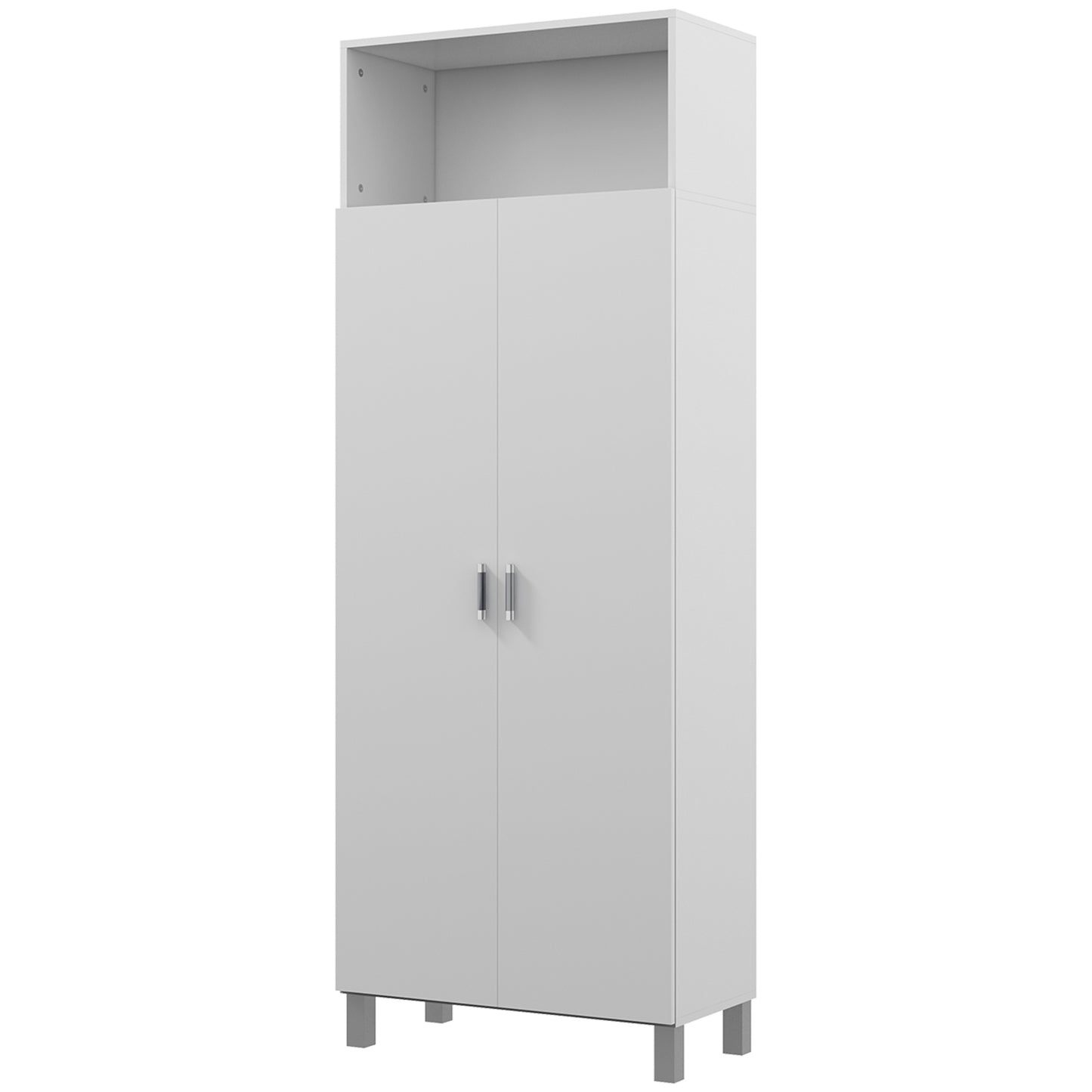 HOMCOM Armario Multiusos Armario Escobero con 2 Puertas Compartimiento Abierto y Estante Ajustable para Salón Lavadero 70x35x188 cm Blanco