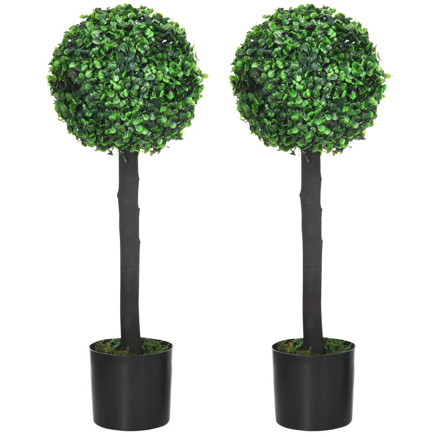 HOMCOM Juego de 2 Plantas Artificiales Decorativas 60 cm Árboles de Bolas de Boj en Macetas Plantas Falsas para Decoración Interior y Exterior del Hogar Ø20x60 cm Verde