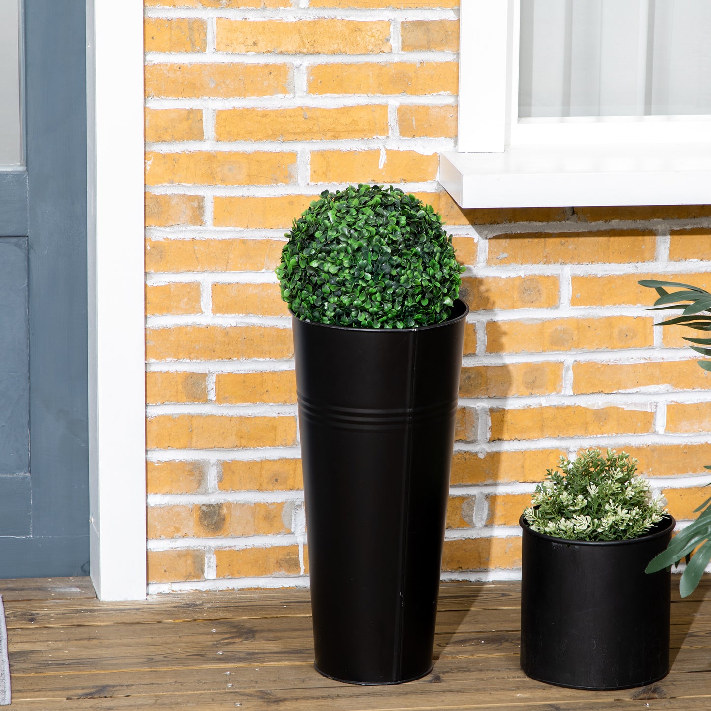 HOMCOM Juego de 2 Plantas Artificiales Decorativas 60 cm Árboles de Bolas de Boj en Macetas Plantas Falsas para Decoración Interior y Exterior del Hogar Ø20x60 cm Verde