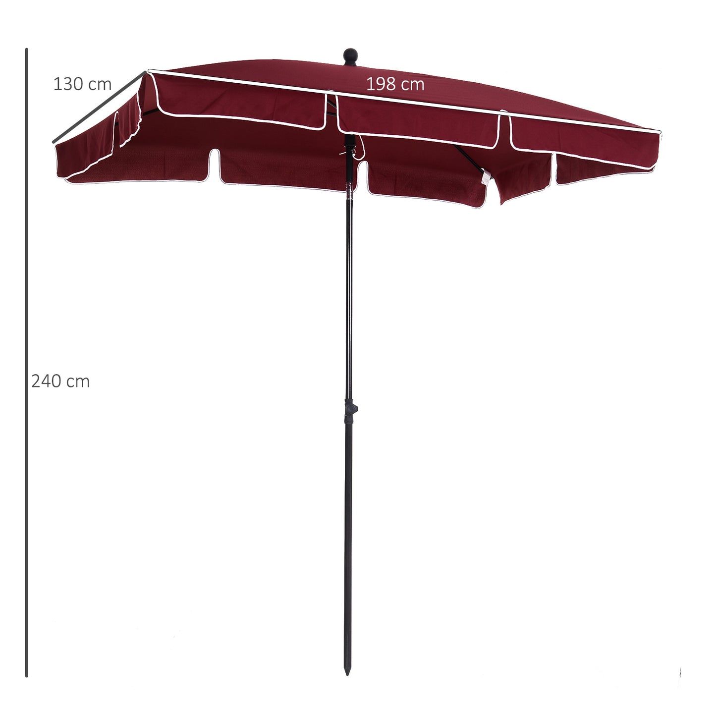 Outsunny Sombrilla Rectangular de Jardín 198x130x245 cm Parasol de Aluminio con Función de Inclinación para Terraza Patio Exterior Rojo Vino