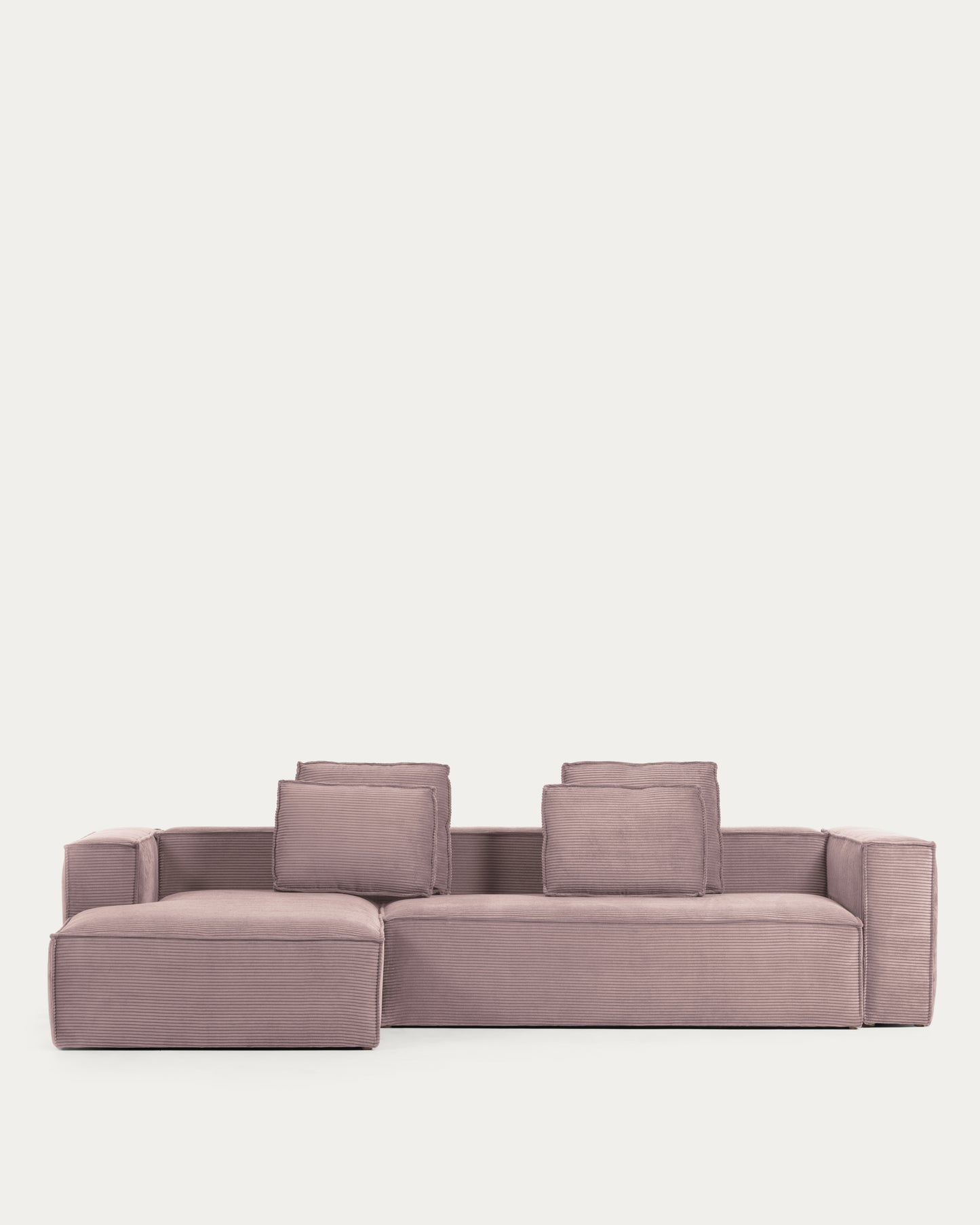 Sofá Blok 4 plazas chaise longue izquierdo pana gruesa rosa 330 cm