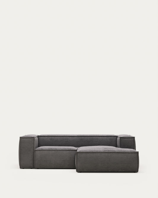 Sofá Blok 2 plazas chaise longue derecho pana gruesa gris 240 cm