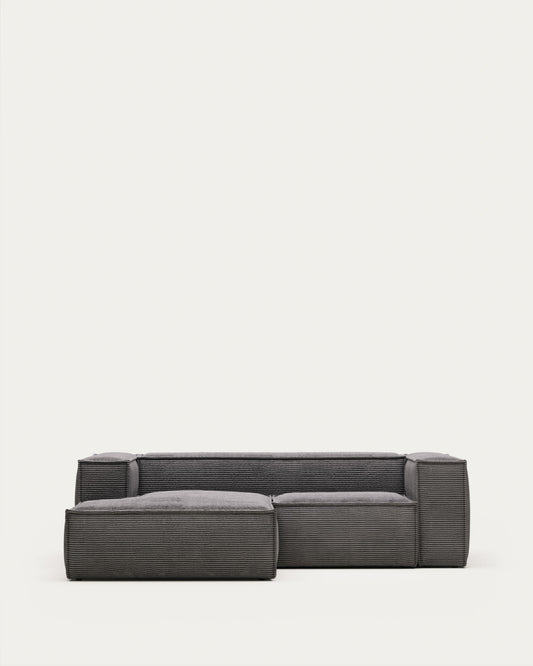 Sofá Blok 2 plazas chaise longue izquierdo pana gruesa gris 240 cm