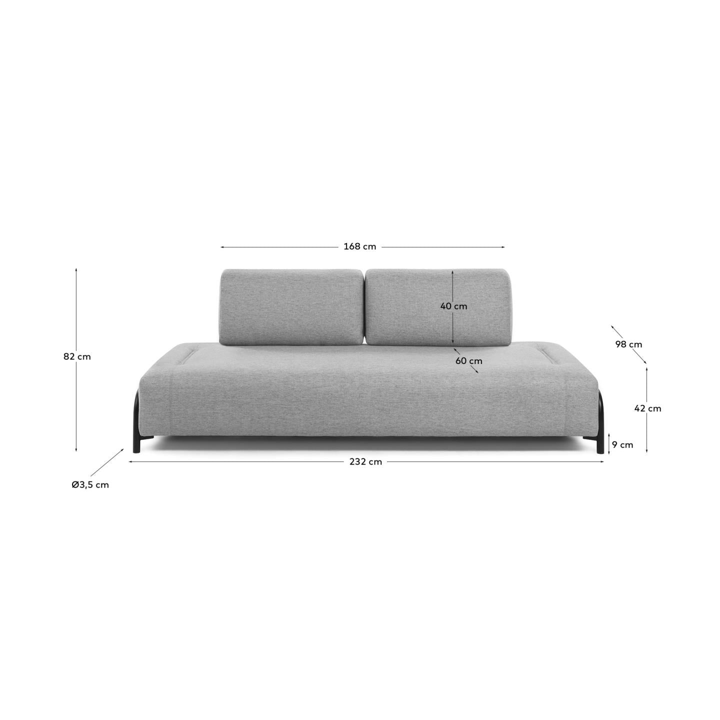 Módulo Compo 3 plazas gris claro 232 cm