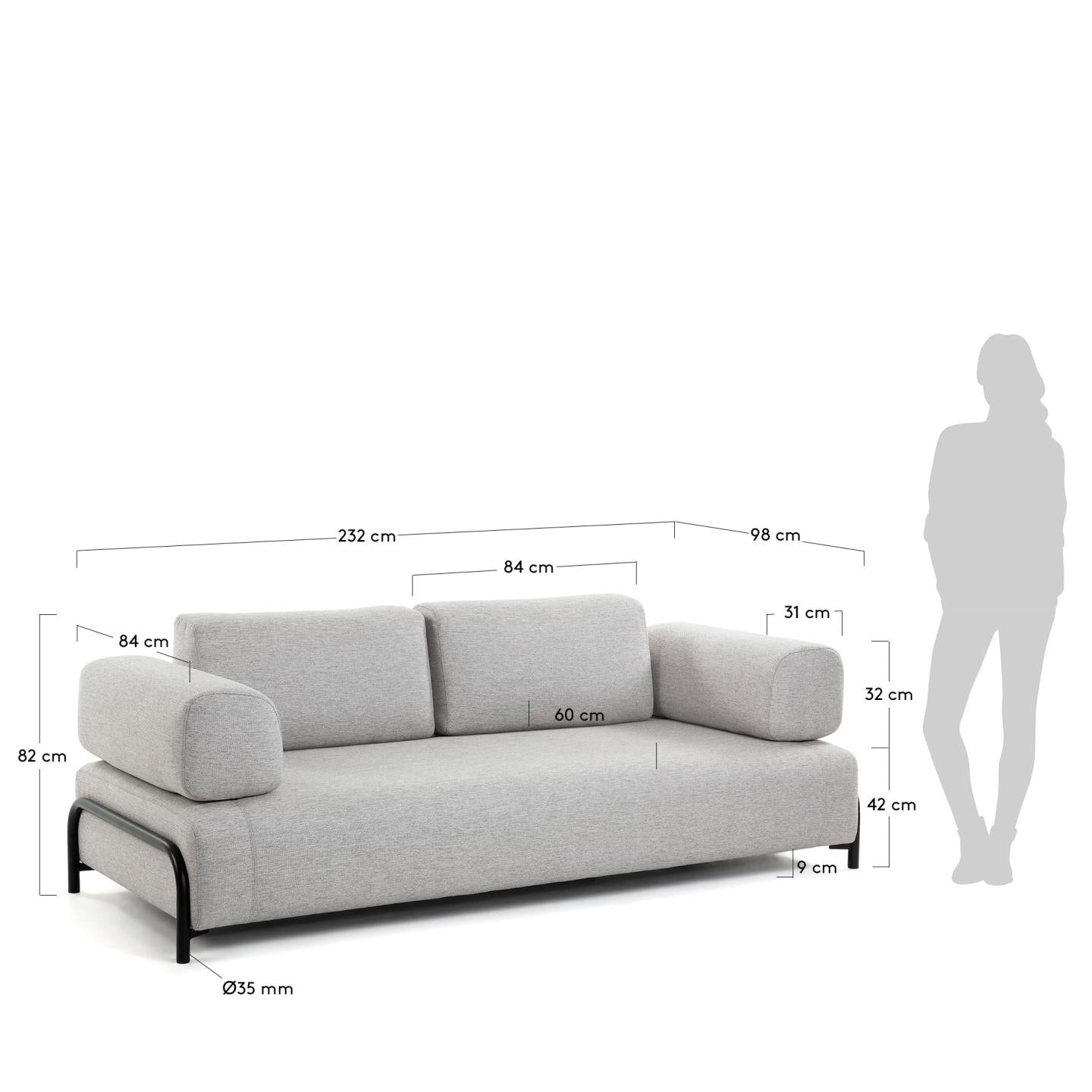 Sofá Compo 3 plazas beige 232 cm