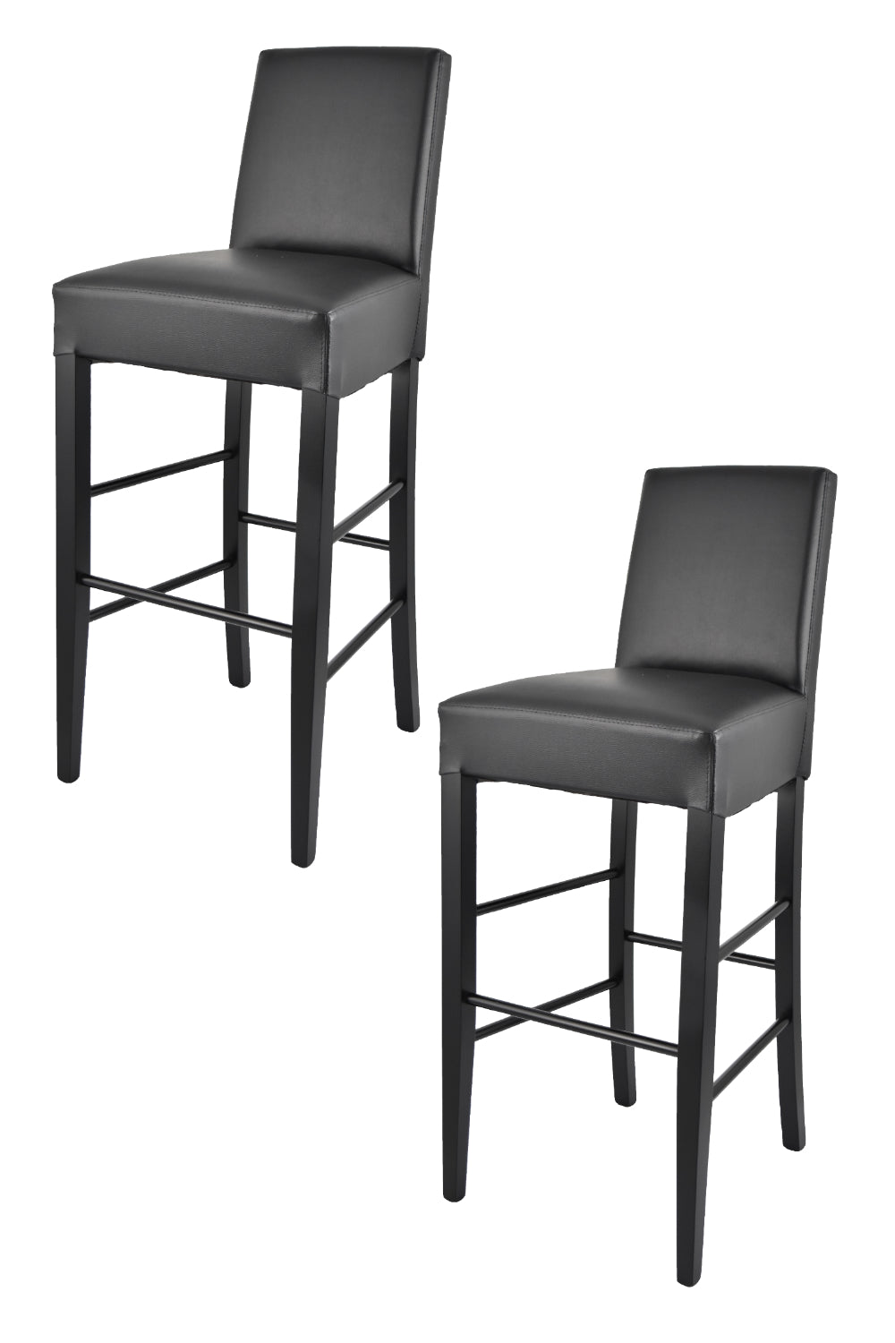 Tommychairs - Set 2 taburetes Altos de Cocina y Bar Luisa, con Estructura en Madera de Haya Pintada de Negro y Asiento tapizado en Polipiel Negra