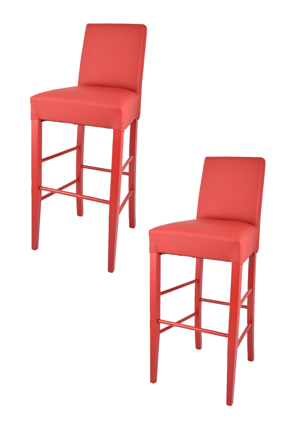 Tommychairs - Set 2 taburetes Altos de Cocina y Bar Luisa, con Estructura en Madera de Haya Pintada de Rojo y Asiento tapizado en Polipiel Rojo