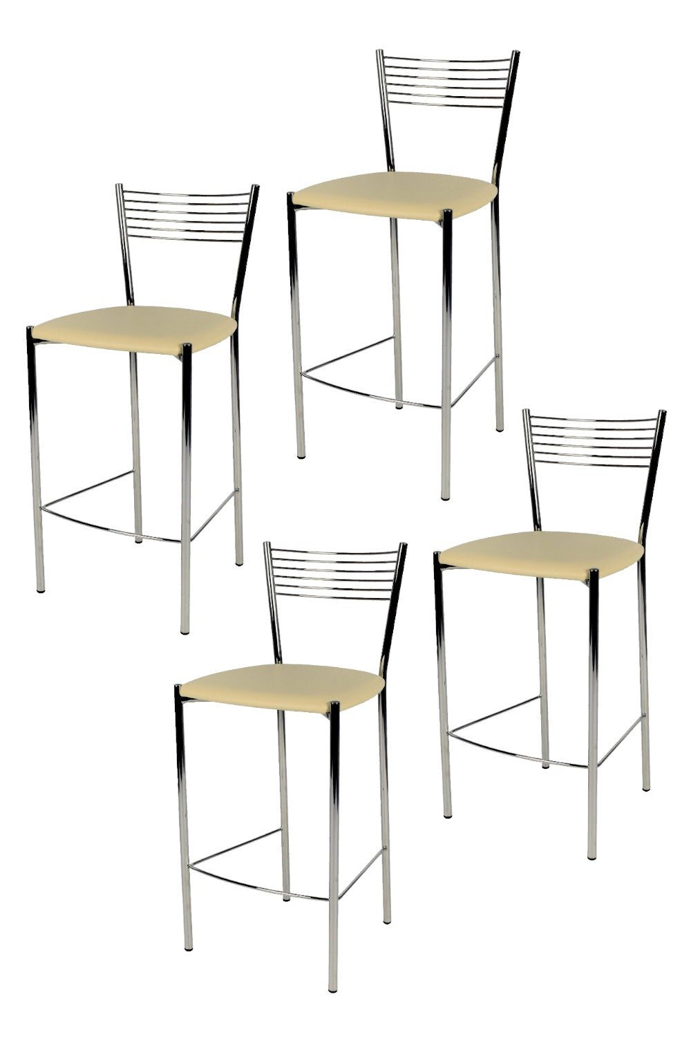 Tommychairs - Set 4 taburetes de Cocina y Bar  Elegance, con Estructura en Acero Cromado y Asiento tapizado en Polipiel Color Marfil