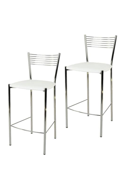 Tommychairs - Set 2 taburetes de Cocina y Bar  Elegance, con Estructura en Acero Cromado y Asiento tapizado en Polipiel Color Blanco