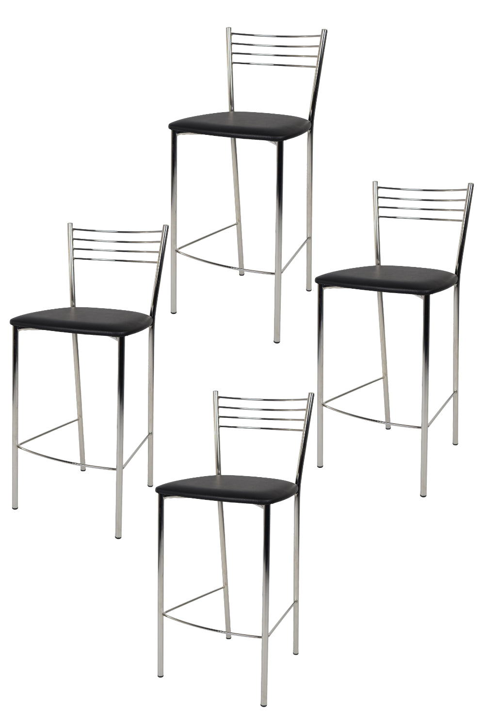 Tommychairs - Set 4 taburetes de Cocina y Bar  Elena, con Estructura en Acero Cromado y Asiento tapizado en Polipiel Color Negro