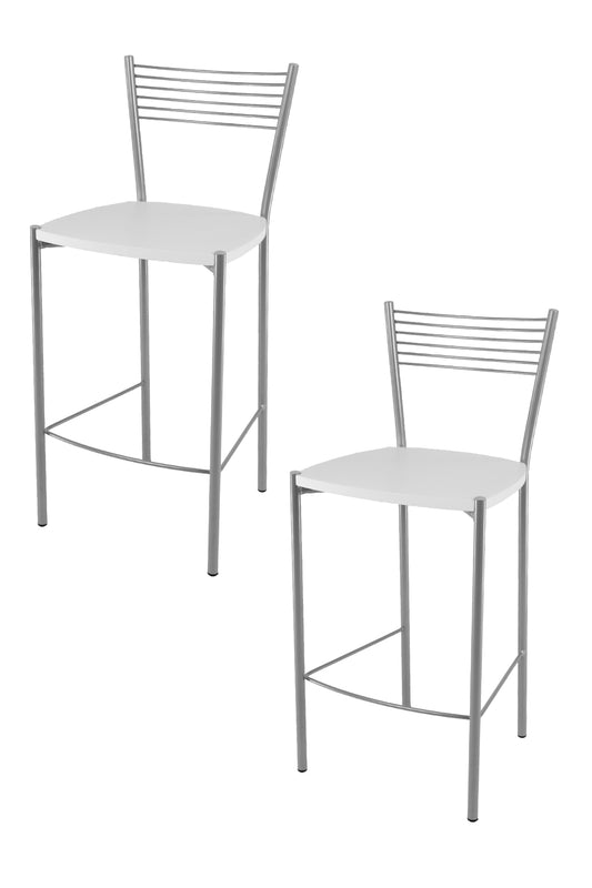 Tommychairs - Set 2 taburetes de Cocina y Bar  Elegance, con Estructura en Acero Pintado Aluminio y Asiento en Madera Color Blanco