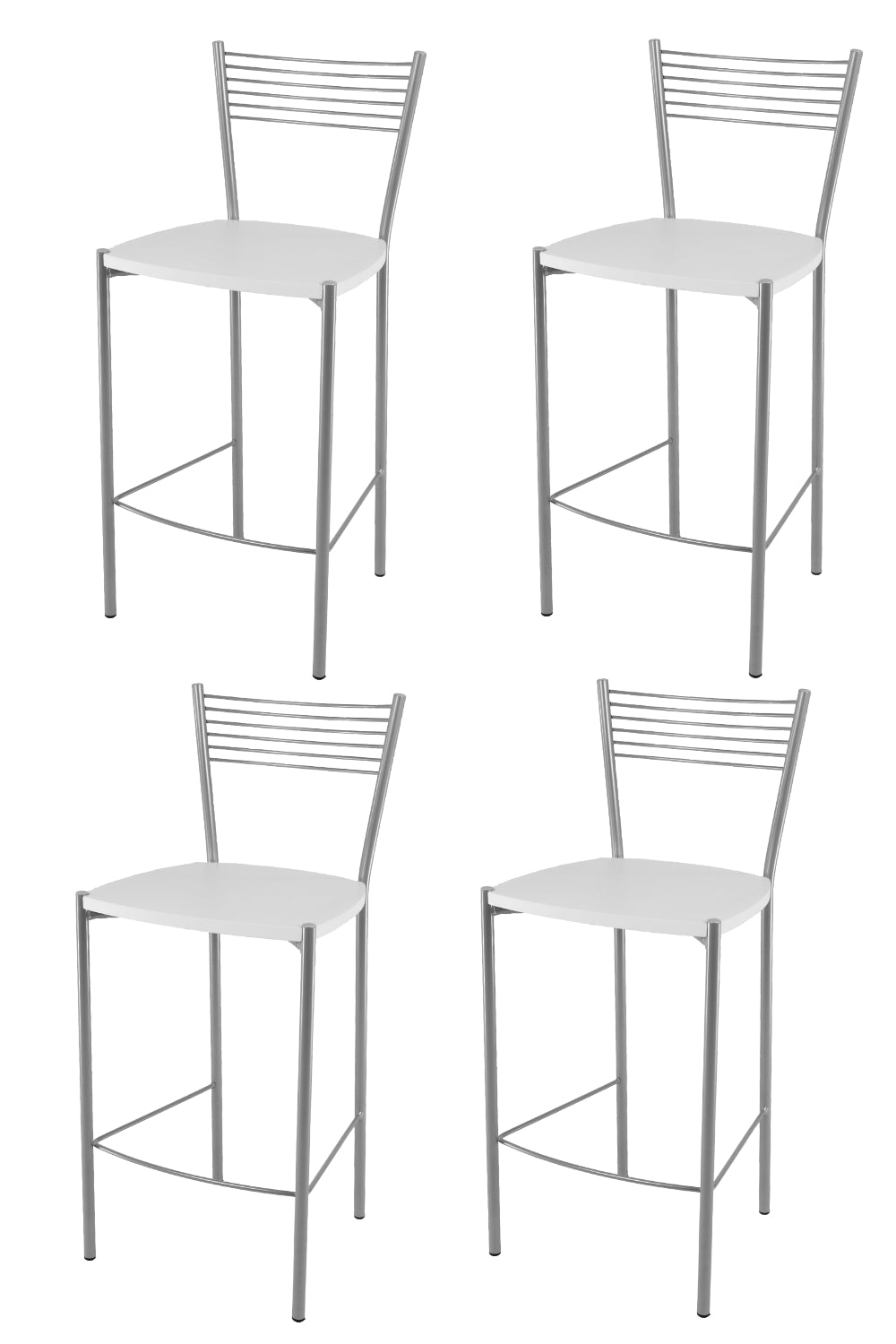 Tommychairs - Set 4 taburetes de Cocina y Bar  Elegance, con Estructura en Acero Pintado Aluminio y Asiento en Madera Color Blanco