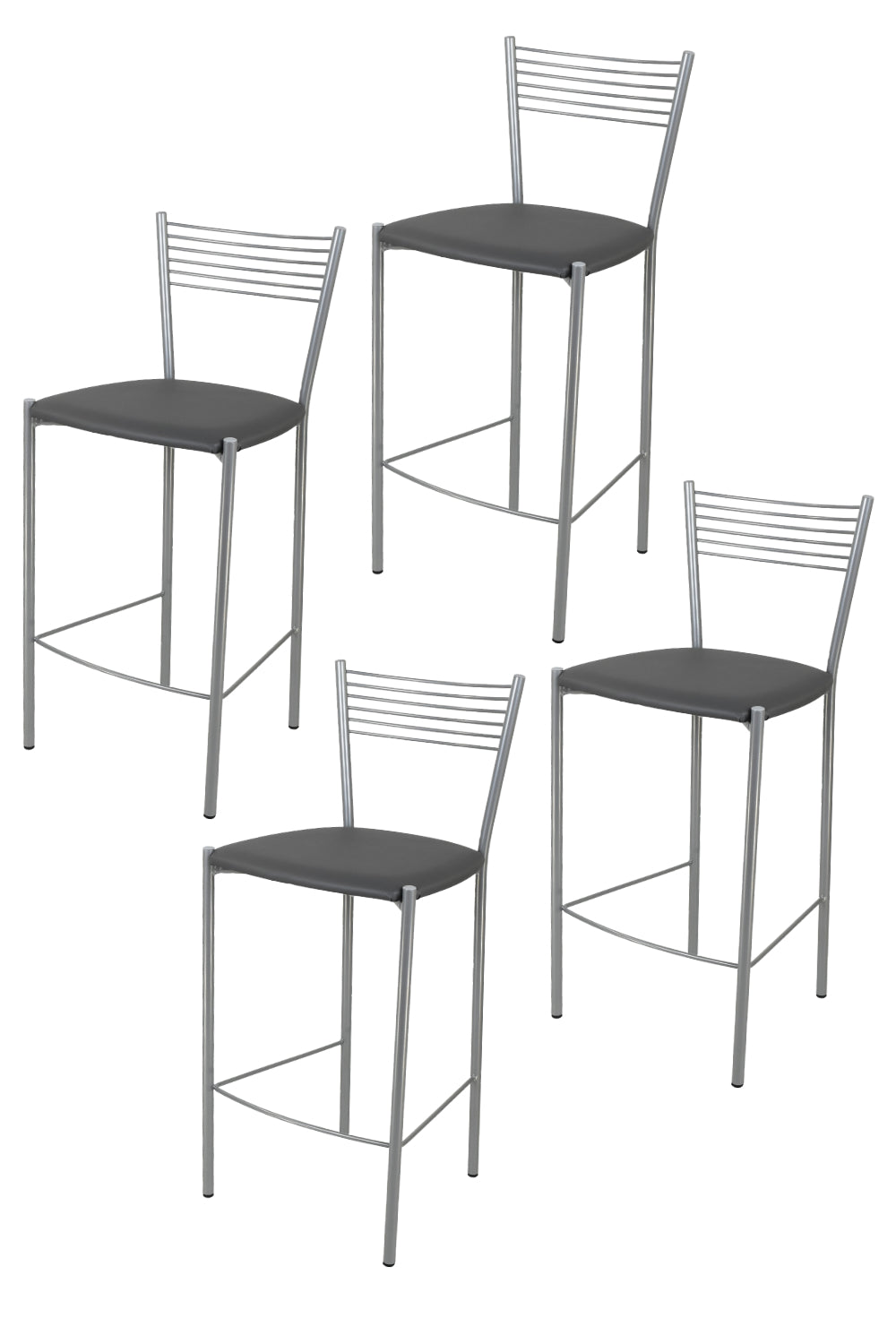 Tommychairs - Set 4 taburetes de Cocina y Bar  Elegance, con Estructura en Acero Pintado Aluminio y Asiento tapizado en Polipiel Gris Oscuro