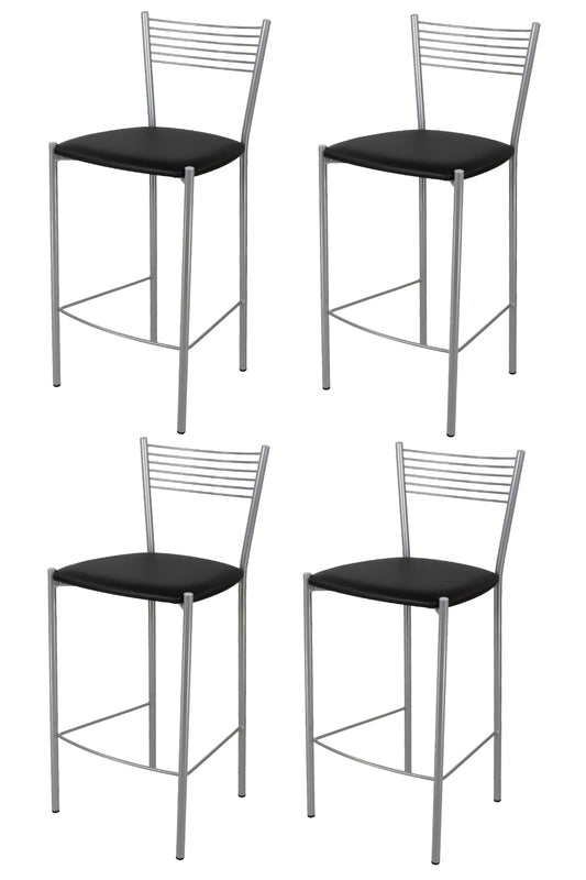 Tommychairs - Set 4 taburetes de Cocina y Bar  Elegance, con Estructura en Acero Pintado Aluminio y Asiento tapizado en Polipiel Color Negro