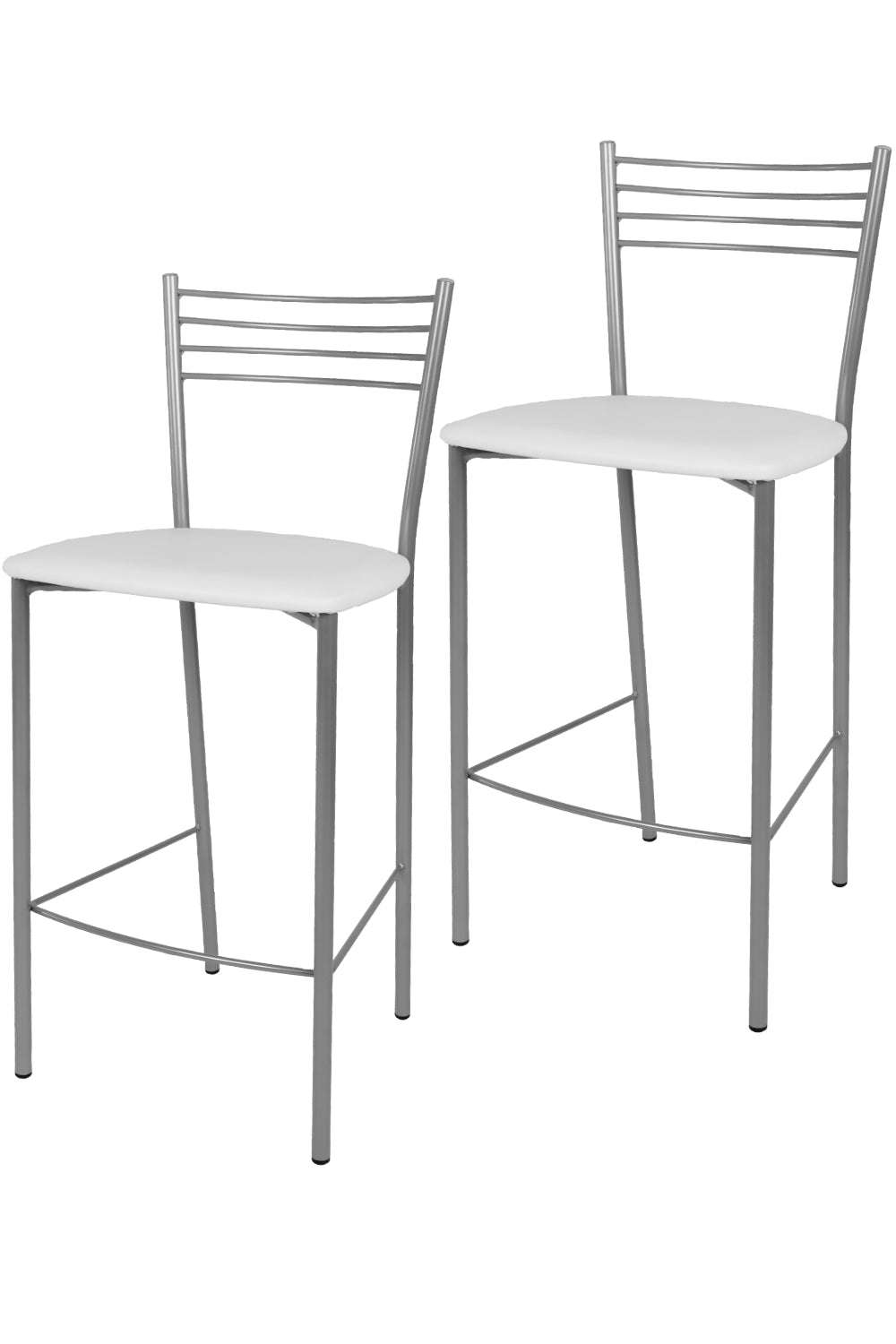 Tommychairs - Set 2 taburetes de Cocina y Bar  Elena, con Estructura en Acero Pintado Color Aluminio y Asiento tapizado en Polipiel Color Blanco