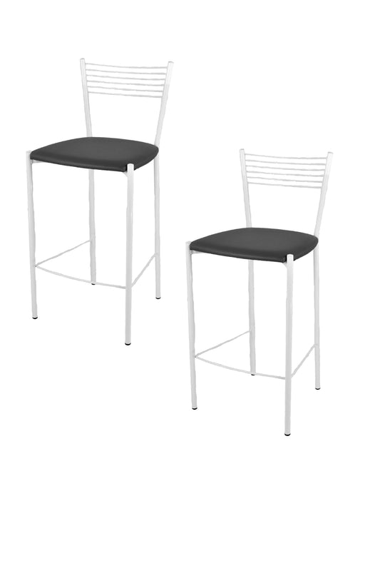 Tommychairs - Set 2 taburetes de Cocina y Bar  Elegance, con Estructura en Acero Blanco y Asiento tapizado en Polipiel Color Gris Oscuro