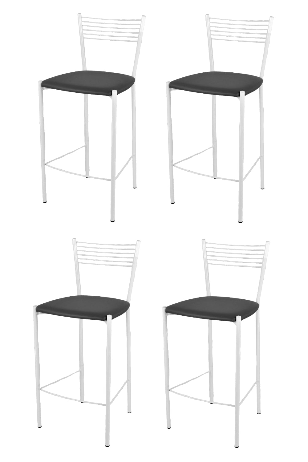 Tommychairs - Set 4 taburetes de Cocina y Bar  Elegance, con Estructura en Acero Blanco y Asiento tapizado en Polipiel Color Gris Oscuro