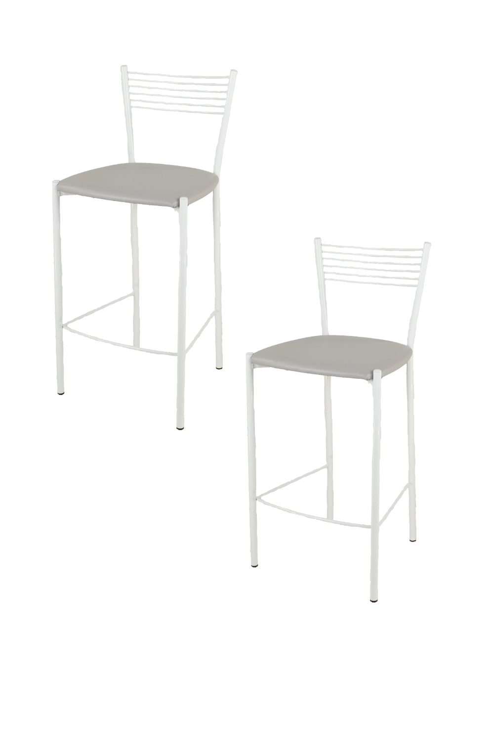 Tommychairs - Set 2 taburetes de Cocina y Bar  Elegance, con Estructura en Acero Blanco y Asiento tapizado en Polipiel Color Gris Claro