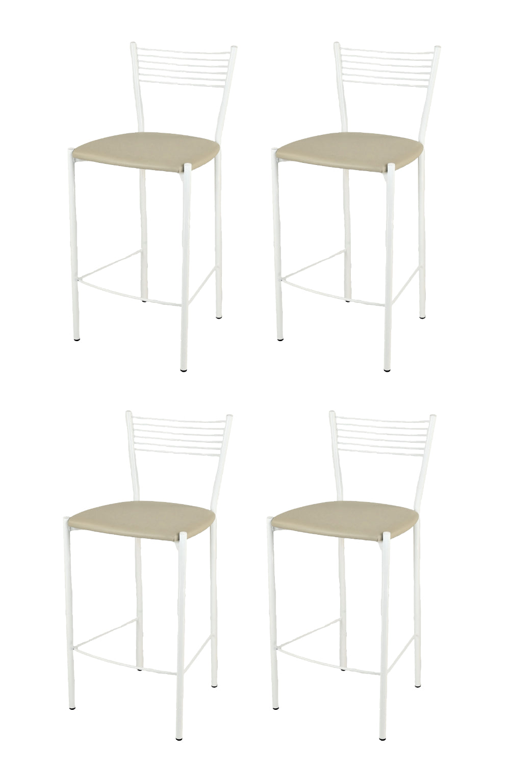 Tommychairs - Set 4 taburetes de Cocina y Bar  Elegance, con Estructura en Acero Blanco y Asiento tapizado en Polipiel Color Lino