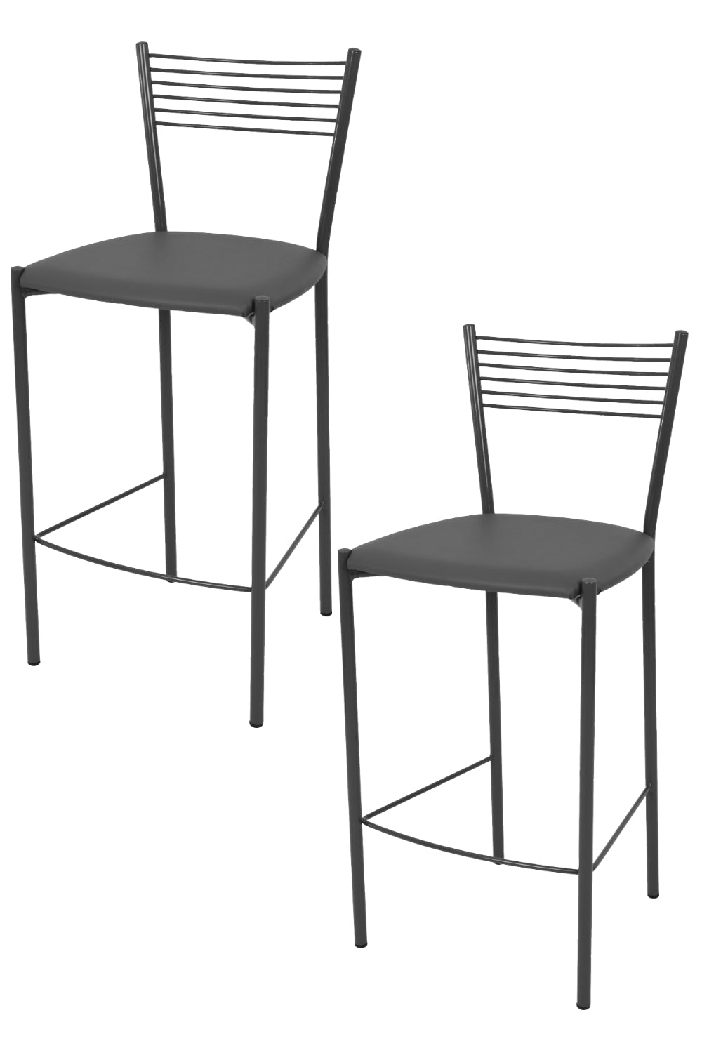 Tommychairs - Set 2 taburetes de Cocina y Bar  Elegance, con Estructura en Acero Pintado Gris Oscuro y Asiento tapizado en Polipiel Color Gris Oscuro