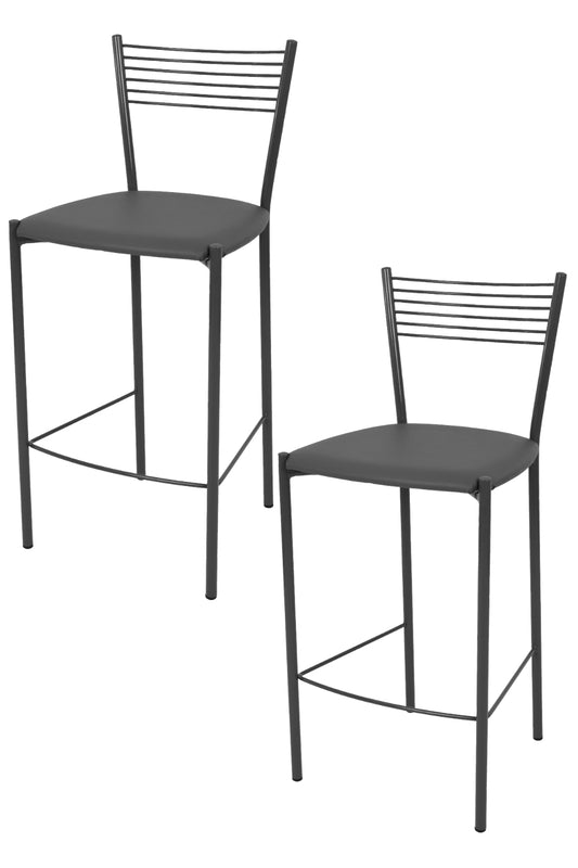 Tommychairs - Set 2 taburetes de Cocina y Bar  Elegance, con Estructura en Acero Pintado Gris Oscuro y Asiento tapizado en Polipiel Color Gris Oscuro