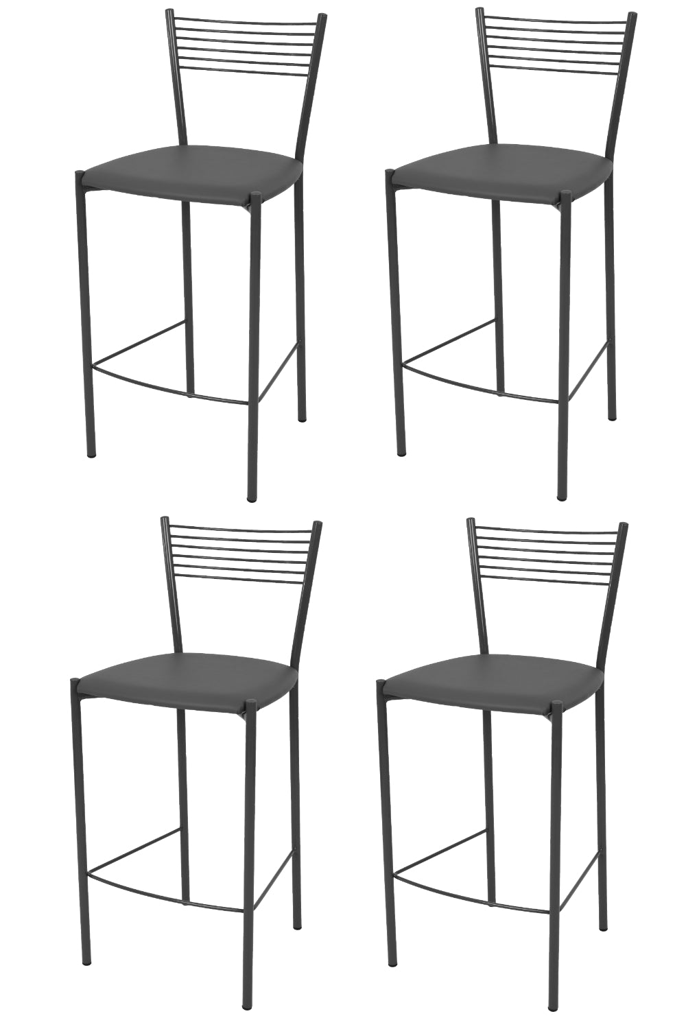 Tommychairs - Set 4 taburetes de Cocina y Bar  Elegance, con Estructura en Acero Pintado Gris Oscuro y Asiento tapizado en Polipiel Color Gris Oscuro