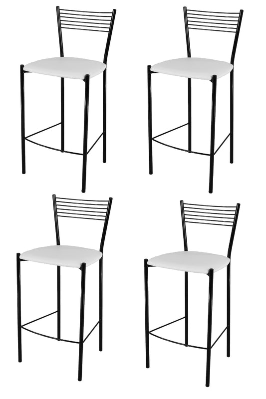 Tommychairs - Set 4 taburetes de Cocina y Bar  Elegance, con Estructura en Acero Pintado Negro y Asiento tapizado en Polipiel Color Blanco