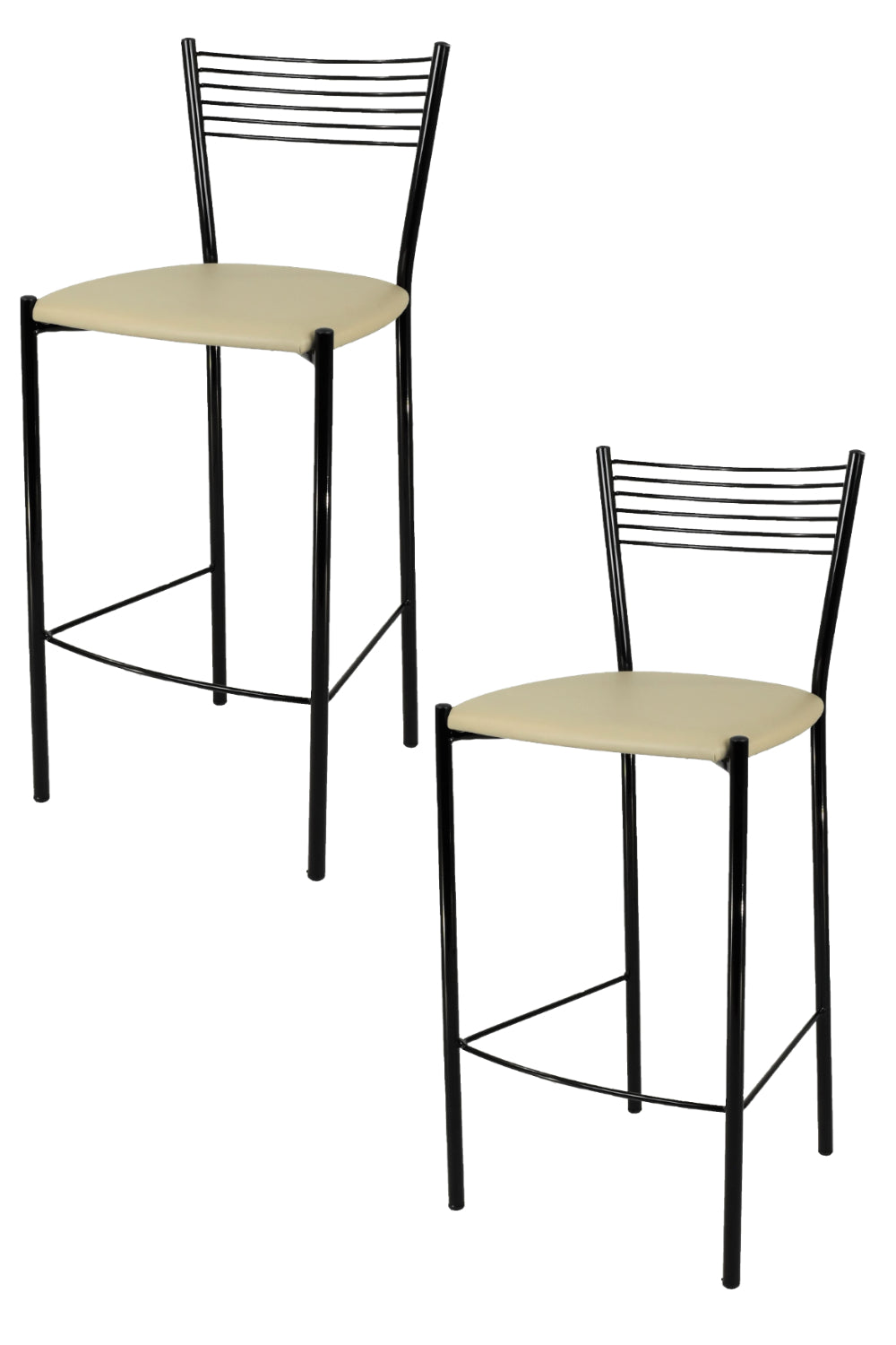 Tommychairs - Set 2 taburetes de Cocina y Bar  Elegance, con Estructura en Acero Pintado Negro y Asiento tapizado en Polipiel Color Lino