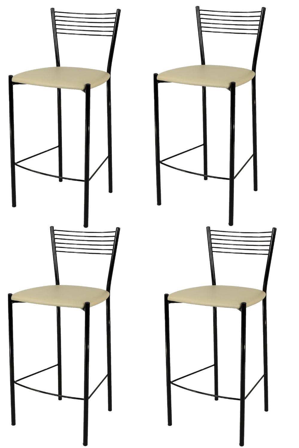 Tommychairs - Set 4 taburetes de Cocina y Bar  Elegance, con Estructura en Acero Pintado Negro y Asiento tapizado en Polipiel Color Lino