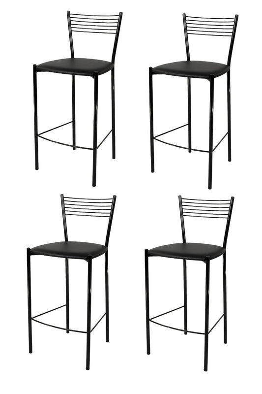 Tommychairs - Set 4 taburetes de Cocina y Bar  Elegance, con Estructura en Acero Pintado Negro y Asiento tapizado en Polipiel Color Negro